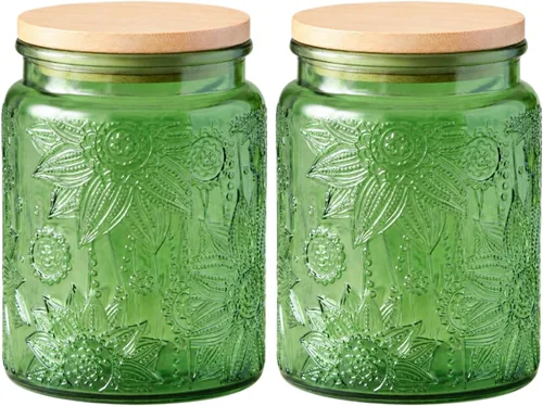 Vista 7 de ANSQU Tarro de vidrio vintage para almacenamiento en encimera de cocina, tarros de dulces con tapas, recipiente de café para café molido, tarro