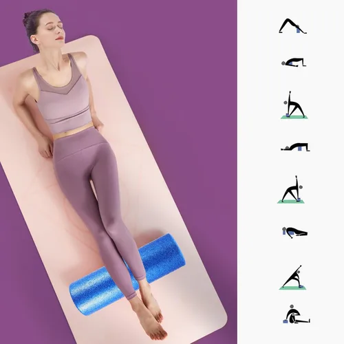 Vista 4 de Wakauto Rodillo de yoga de alta densidad para masaje muscular profundo y alivio de tensión, masajeador corporal Epp firme para fitness, relajación