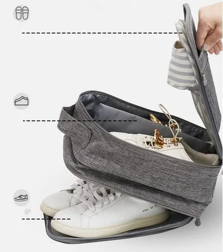 Vista 6 de Bolsas para viajes, paquete de 2, bolsa grande para zapatos con capacidad para 3 pares de zapatos para viajes, bolsa portátil para zapatos y bolsa