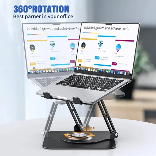 Vista 2 de JOYEKY Soporte para computadora portátil para escritorio, soporte de computadora ajustable con base giratoria de 360°, elevador ergonómico