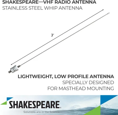 Vista 2 de Shakespeare 5215 VHF Antena de acero inoxidable de perfil bajo de 36 pulgadas