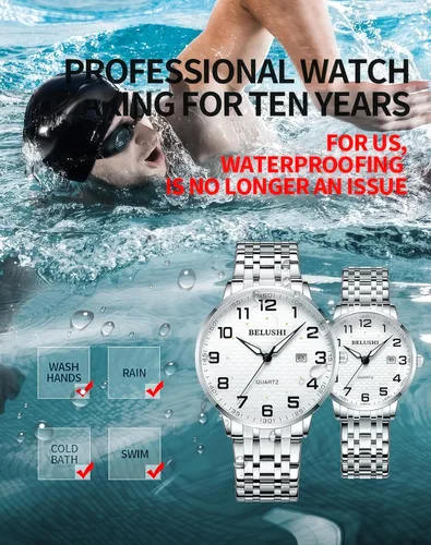 Vista 6 de Gosasa Reloj de cuarzo fácil de leer para personas mayores, números grandes, calendario, resistencia al agua de 98.4 ft, luminoso, reloj de pulsera