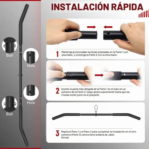 Vista 5 de Barra de tracción LAT de 39.7 pulgadas con rotación completa, accesorios para máquina de cable de polea, barra de prensa de tríceps con mango