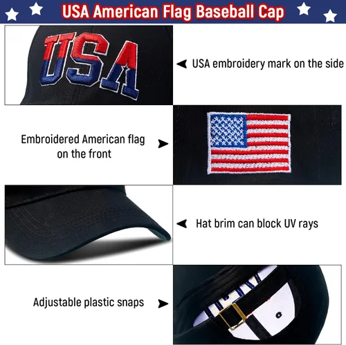 Vista 3 de Zhanmai 4 sombreros de Estados Unidos para hombres, gorra de béisbol con bandera estadounidense, sombrero táctico patriótico, ajustable, bordado