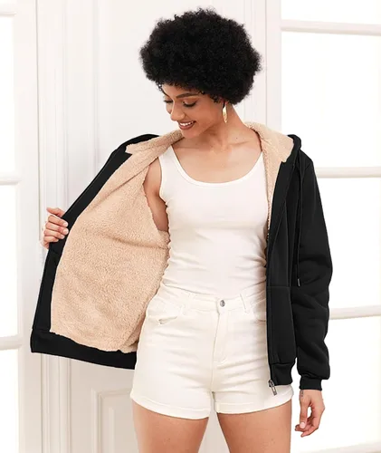 Vista 3 de SWISSWELL Sudaderas con capucha para mujer, forro polar de invierno, con cremallera completa, forro de sherpa grueso