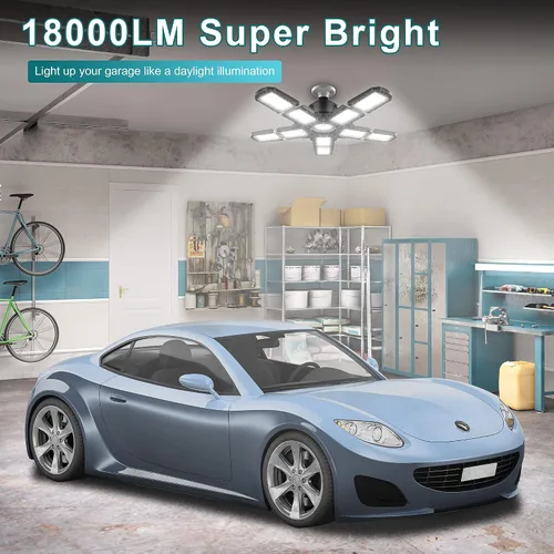 Vista 3 de Nexillumi - Paquete de 2 lámparas LED de garaje de 180 W, 36000 lm, luces LED de techo para garaje con base media E26/E27, 6000 K de iluminación