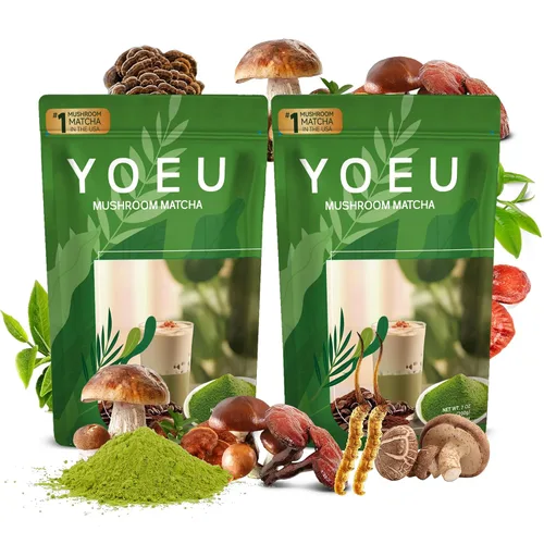 Vista 9 de 6.35 oz, polvo orgánico de hongos matcha, matcha japonés y 12 ingredientes naturales, café instantáneo, polvo con leche, alternativa al café