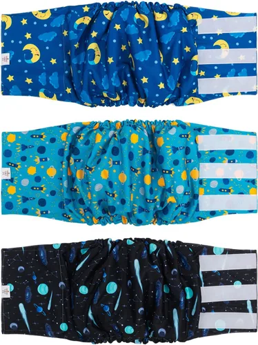 Vista 61 de CuteBone - Pañales lavables para perro macho, banda abdominal, paquete de 3 unidades, color negro, modelo DM54XS