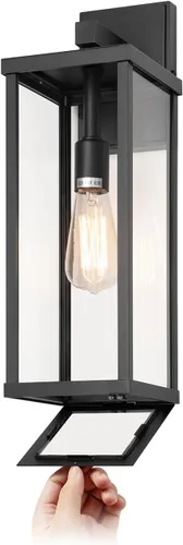 Vista 16 de mirrea Aplique de pared clásico para exteriores de 11 pulgadas, marco de metal rectangular negro mate y pantalla de vidrio transparente, luz