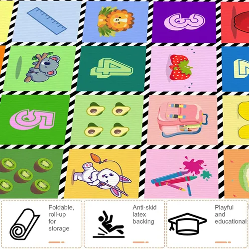 Vista 3 de Alfombra educativa ABC de juego con números para niños, 3.3 x 5.2 pies, patrón de animales frutales para habitación de niños, sala