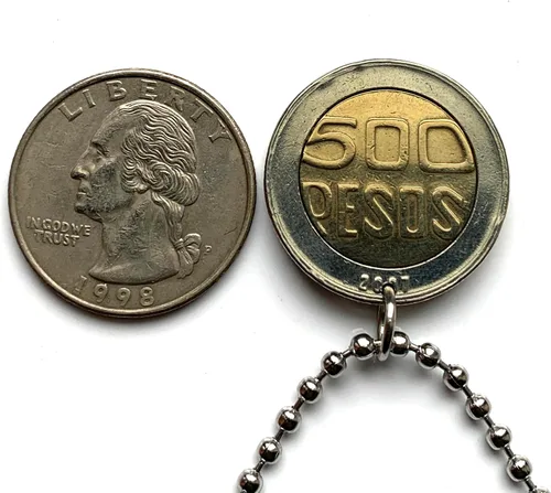 Vista 4 de 1996 Colombia 500 Pesos coin pendant Guacari Holy tree of Samán Valle del Cauca Cali Bogota Medellin Cartagena Santander Pereira Quimbaya Tairona