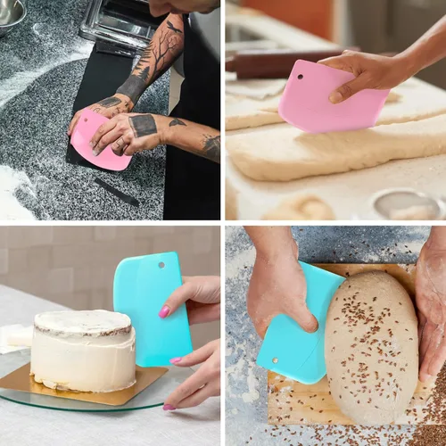 Vista 5 de Espátula raspadora de tazón, raspador de masa multiusos, 2 piezas, herramienta de plástico flexible para cortar repostería, raspadores de alimentos