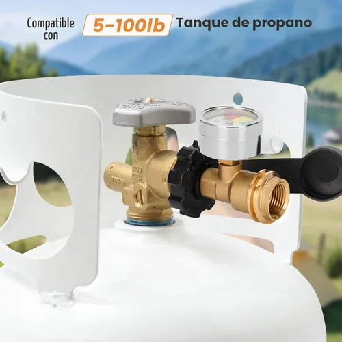 Vista 4 de Adaptador de medidor de tanque de propano de 100 libras que convierte la válvula de tanque POL LP a QCC1, medidor de propano actualizado para tanque