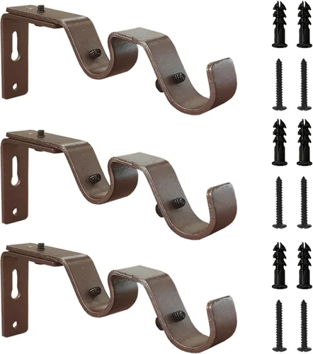 Vista 10 de Soporte de barra de cortina doble resistente, 3 soportes ajustables para barras de 3/4 y 5/8 pulgadas (negro)