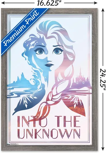 Vista 3 de Trends International Disney Frozen 2 - Póster de pared con texto en inglés "Into the Unknown", 14.725 x 22.375 pulgadas, versión enmarcada de madera