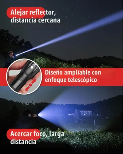 Vista 3 de 2 linternas LED de alto lúmenes, linterna pequeña, impermeable, luz de flash de enfoque ajustable para exteriores, emergencia, accesorios tácticos