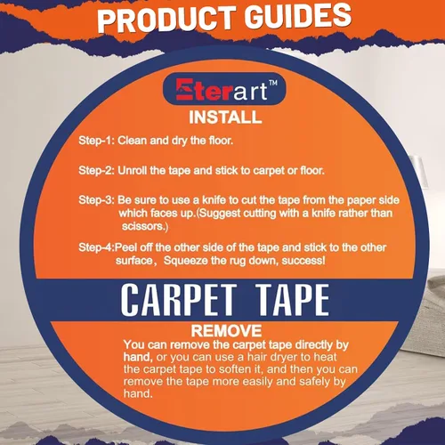 Vista 9 de Eterart Cinta Adhesiva de Doble Cara Resistente para Alfombras de Área, Pisos de Baldosas y Madera Dura, Sobre Alfombra, Cinta para Alfombras