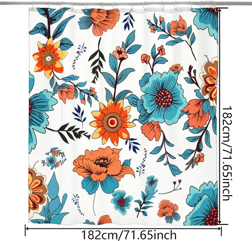 Vista 2 de Cortina de ducha bohemia, tela de poliéster repelente al agua con estampado floral bohemio para decoración de baño, 72 x 72 pulgadas