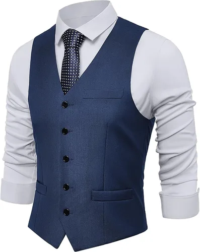 Vista 13 de BABEYOND Chaleco de traje para hombre, chaleco ajustado, chaleco de vestir de negocios para traje de esmoquin Rayas negras