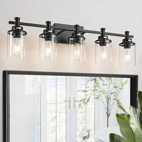 Vista 17 de Accesorios de Luz de Baño de 3 Luces, Accesorio de Luz de Tocador Negro y Dorado Cepillado Sobre Espejo, Apliques de Pared Modernos Iluminación