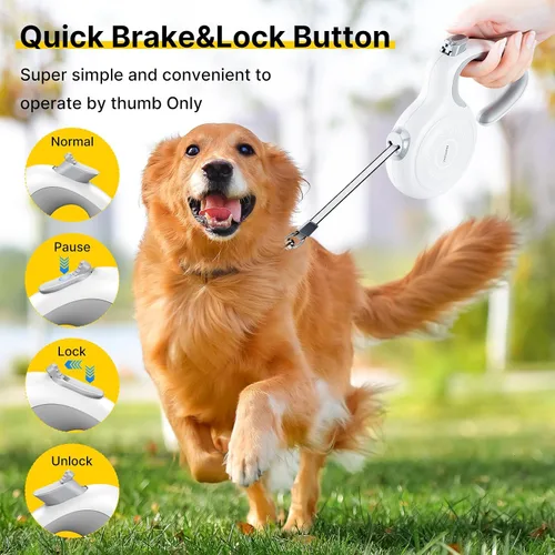 Vista 3 de Correa retráctil de 10 pies para perros pequeños y medianos, peso ligero, 360°, sin enredos, cinta de nailon fuerte y mango ergonómico