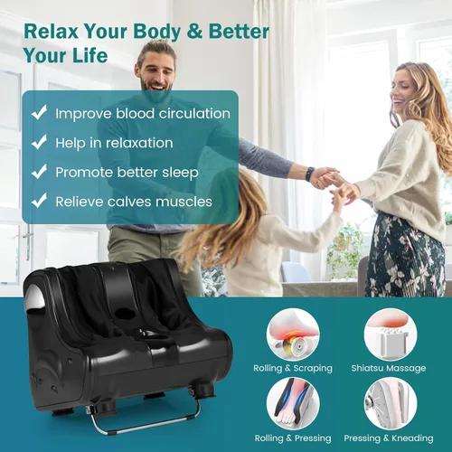 Vista 4 de ARLIME Masajeador de pies y pantorrillas con calor, máquina eléctrica Shiatsu, vibración de amasamiento profundo, masajeadores de compresión