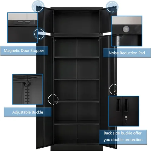 Vista 46 de BESFUR Armarios de almacenamiento de metal con estantes y puertas, armario de almacenamiento con cerradura de 36" de altura para oficina en casa