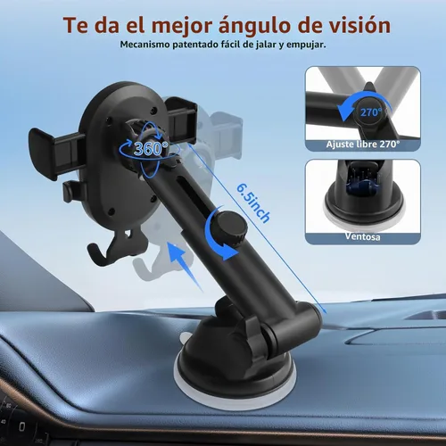 Vista 4 de Soporte de teléfono para automóvil [succión potente mejorada y brazo de abrazadera estable] - Soporte universal ajustable de 360°