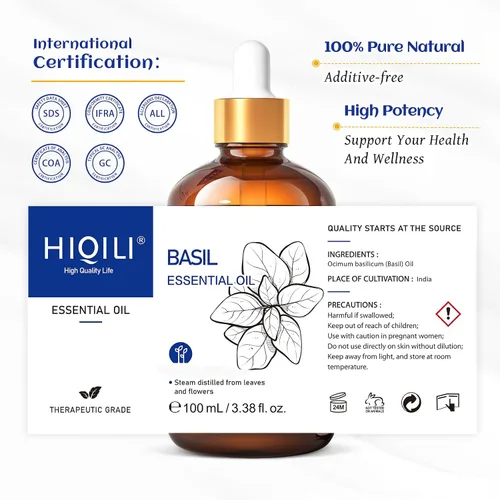 Vista 7 de HIQILI Aceite esencial de albahaca, 100% puro y natural, difusor para dormitorio, yoga, meditación para relajación y calma, crecimiento del cabello