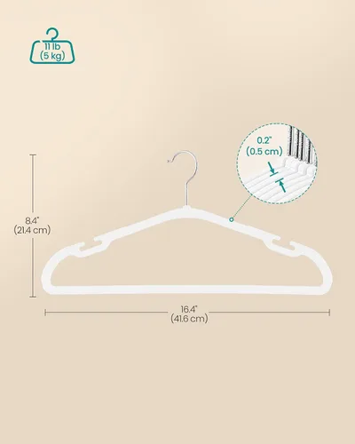 Vista 5 de SONGMICS Perchas para ropa, paquete de 50 unidades, perchas de plástico de alta resistencia, perchas para abrigos con muescas anchas de hombro