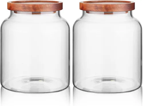 Vista 22 de Labina Recipiente de Almacenamiento de Vidrio Hermético Frascos de Alimentos Recipiente de Cocina con Tapas de Madera, 20 Oz Boca Ancha Organización