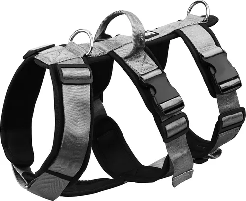 Vista 11 de Arnés grande para perro, sin tirones, a prueba de escapes, con asa, 4 hebillas, 2 anillos, acolchado suave, antideslizante, ajustable, arnés