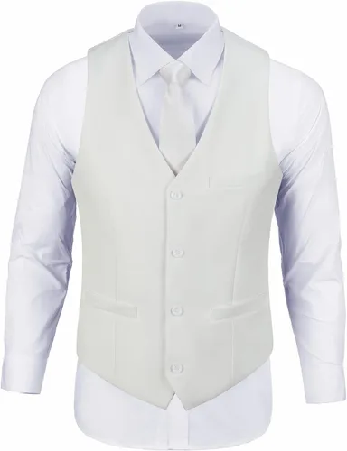 Vista 4 de Furuyal Men's Suit 2 Piece Vest Set Slim Fit Dress Suit Casual Suit Waistcoat Pant