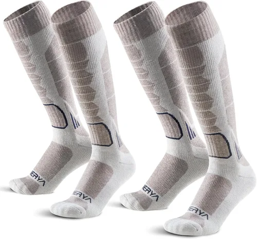 Vista 15 de Calcetines de lana de merino para esquí para hombres, mujeres y jóvenes - Calcetines térmicos de snowboard con amortiguación completa por encima