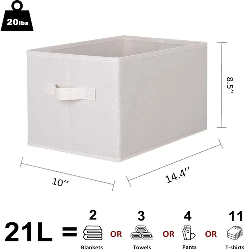 Vista 2 de WUIKE Cestas de almacenamiento para estantes, contenedores de almacenamiento de tela con asas, cesta plegable para estantes organizadores y Beige