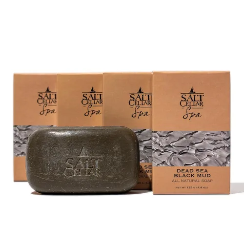 Vista 2 de Salt Cellar Spa All Natural - Jabón mineral de barro negro del Mar Muerto, paquete de 4, nutritivo e hidratante para una piel brillante y saludable