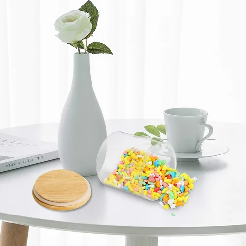 Vista 7 de Dabacc Paquete de 4 tarros de vidrio con tapas herméticas de bambú, recipientes de cocina de vidrio transparente para almacenamiento de alimentos