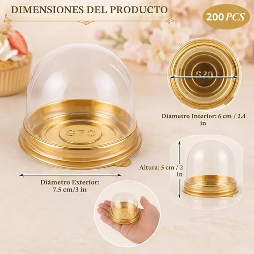 Vista 6 de RHBLME Paquete de 200 mini recipientes para pasteles, cajas pequeñas de plástico transparente para tartas con tapas de cúpula, cajas