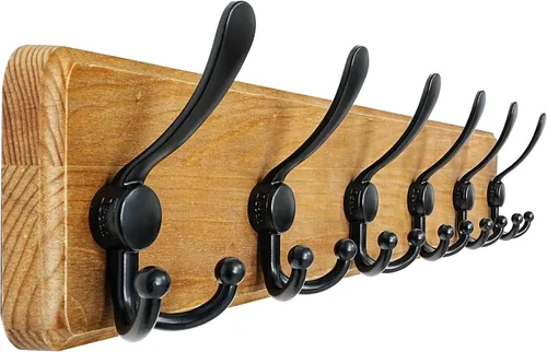 Vista 12 de Dseap Perchero de Pared Montado - 5 Ganchos Triangulares, Resistente, Perchero de Pared de Madera para Abriggos, Sombreros, Chaquetas, Ropa, Negro