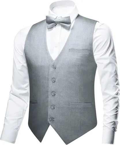Vista 2 de FAIMO Suit Vest for Men Formal, Business Tuxedo Vest Bow Tie Pocket Square Set, Mens Dress Vest for Wedding(XS-4XL)