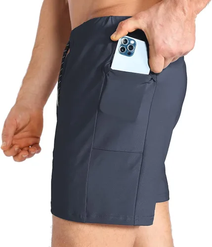 Vista 4 de BROKIG Pantalones cortos de gimnasio ligeros para hombre, pantalones cortos de entrenamiento atlético para hombre con bolsillos para culturismo