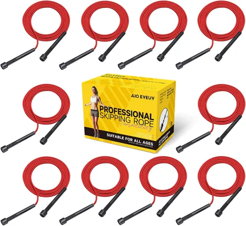 Vista 8 de Paquete de 10 cuerdas de saltar ajustables para fitness y ejercicio, cuerda de saltar de PVC para hombres, mujeres y niños, sin enredos