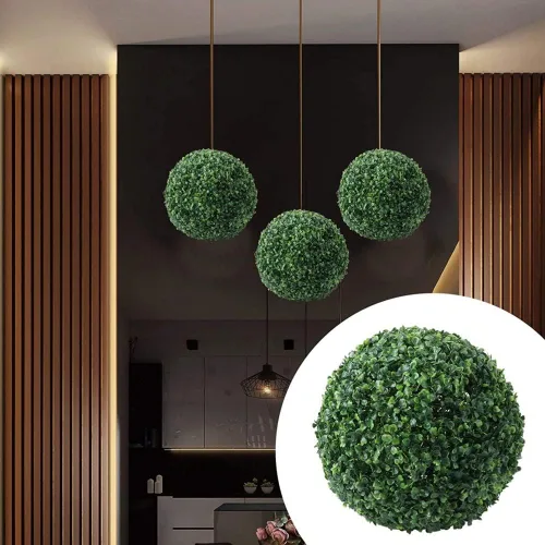 Vista 3 de 1 paquete de bolas artificiales de plantas verdes artificiales, bolas decorativas de boj topiario, bolas de topiario artificiales de boj, bolas
