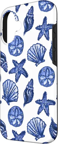 Vista 2 de Funda azul para iPhone 16, diseño de conchas marinas náuticas para nieta costera