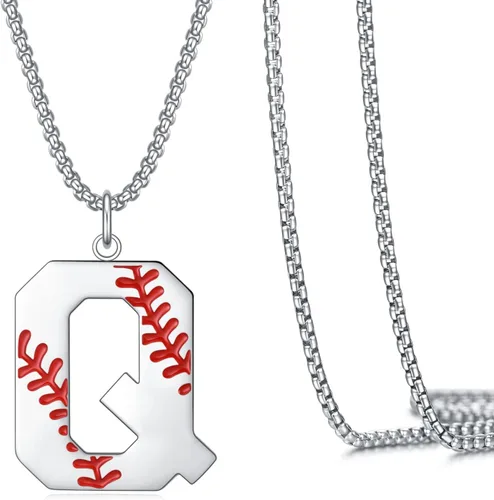 Vista 11 de VEEHOO Collar de béisbol para hombres y niños, letra inicial de la A a la Z, joyería de béisbol con colgante de joyería de béisbol para niños