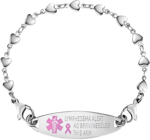 Vista 8 de Medical ID Bracelet for Women, Silver Heart Link, Interchangeable 7.5