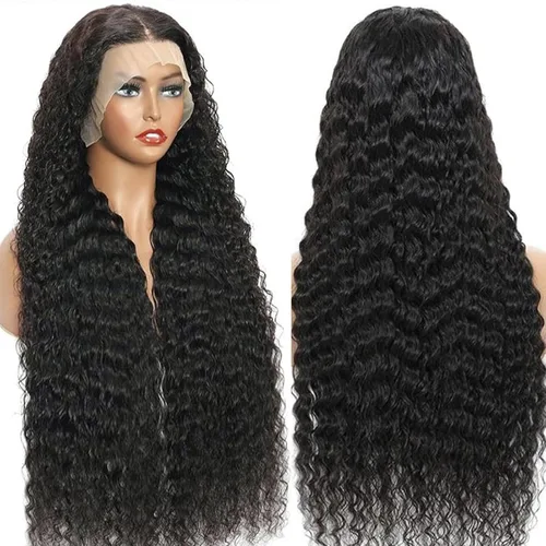 Vista 4 de Pelucas de cabello humano ondulado profundo con encaje frontal 13x6, densidad del 200%, pelucas de cabello humano con encaje frontal HD pre