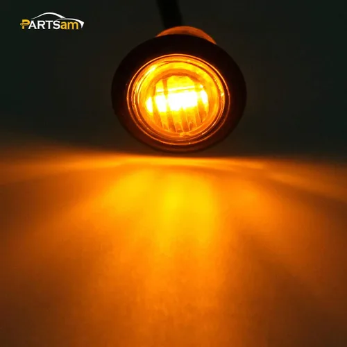 Vista 3 de Partsam 2 piezas de 3/4" Luz LED de marcador ámbar mini, luz de alerón de distancia, señal de giro, 3 cables, 12V