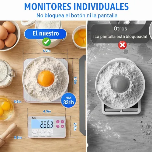 Vista 2 de Báscula de cocina recargable de 33 libras, báscula de alimentos de acero