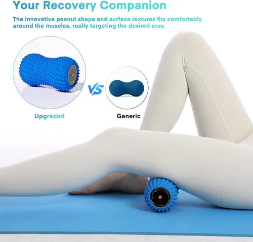 Vista 5 de Pelota de masaje de maní vibratoria 2 en 1 con 6 modos de masaje, bola de rodillo de masaje vibratoria recargable para recuperación muscular, azul
